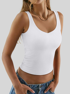 เสื้อกล้ามผู้หญิง แฟชั่นแบบมีซับในสองชั้น คอวี ทรงครอป สไตล์ลำลองสำหรับฤดูร้อน เหมาะสำหรับออกกำลังกายและใส่ออกไปข้างนอก - Product Image 2