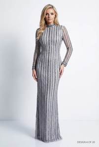 Vestido de Noche de Lujo con Cuello Alto y Cuentas 2026, Vestido Largo de Manga Larga con Rayas Verticales de Lentejuelas para Fiesta Formal, Venta al Por Mayor - Product Image 3