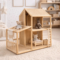 Maison de poupée miniature artisanale en rotin, maison de jeu pour enfants, accessoires pour poupées