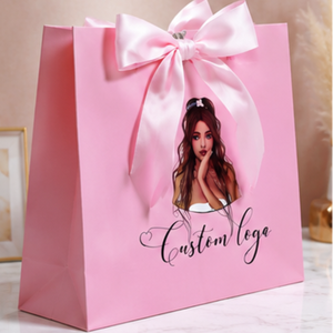 Bolsas de Regalo Rosadas de Lujo con Logotipo Personalizado y Asas de Lazo de Satén, Bolsas de Papel Rosadas con Marca Personalizada - Product Image 4