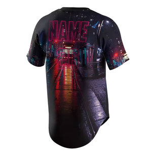 Camiseta de Béisbol con Cuello en V para Hombre, Diseño Urbano Neón con Estampado Completo, Secado Rápido, Poliéster, Manga Corta, Ropa Deportiva para Adultos - Product Image 2