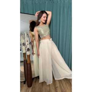 Conjunto de Pantalones Palazzo Elegantes para Mujer con Adornos de Espejo y Piedras, Conjuntos Elegantes para Mujer - Product Image 4