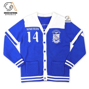 Suéter de Lana Phi Beta Sigma, Color Azul Rey y Blanco, con Botones y Letras Griegas, Prenda de Fraternidad, Corte Premium - Product Image 1
