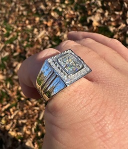 Hip Hop <b>Ring</b> <b>Men</b> Iced Out Asscher Cut Moissanite Diamond Pinky <b>Ring</b> Sterling Silver Bling Statement Jewelry Luxury Fashion Style - Product Image 3