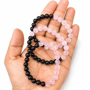Rose Quartz Black Tourmaline Beaded <b>Bracelet</b> 8mm Crystal Stone Jewelry Healing Energy Protection Gemstone <b>Bracelet</b> - Product Image 1