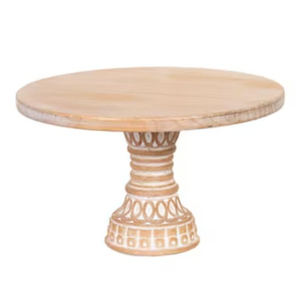 Présentoir à gâteau en bois sculpté, grand modèle, en bois de manguier blanchi, motif géométrique, socle haut pour gâteau de mariage - Product Image 1