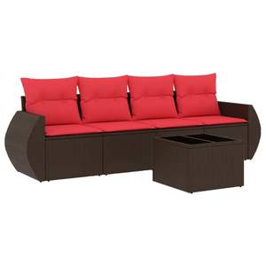 Set di divani da giardino in polyrattan marrone da 5 pezzi con cuscini - Product Image 2