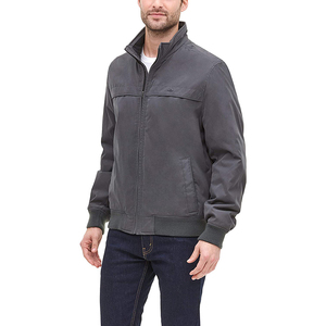 <b>Men's</b> Dark Gray Solid Color Zipper Closure Stand Collar Windproof Casual Wear Polyester Material Bomber <b>Jacket</b> <b>For</b> Online Sale - Product Image 3