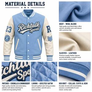 Chaqueta Universitaria Unisex Azul Claro para Bordar, con Botones Frontales, Informal, de Invierno, Ecológica y Transpirable - Product Image 6