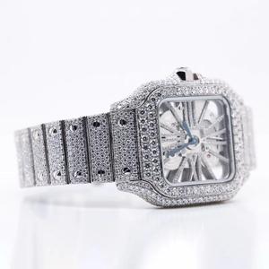 Montre squelette personnalisée en argent avec diamants Moissanite pour homme, bijoux de luxe Hip Hop, mouvement mécanique, taille brillant rond VS1, cadeau - Product Image 1