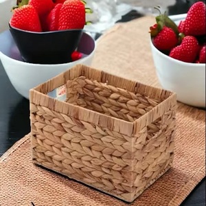 Woven <b>Basket</b> Natural Water Hyacinth Rectangle Storage <b>Basket</b> With <b>Handles</b> Rustic Multi Purpose Organizer - Product Image 2
