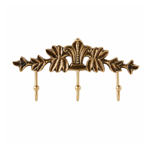Perchero de pared floral de latón macizo de lujo hecho a mano, organizador decorativo de 3 ganchos para llaves, abrigos, toallas, bolsos, decoración vintage para el hogar - Product Image 1
