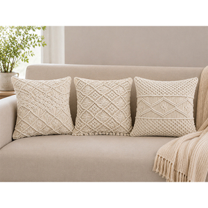 100% Cotton Premium Handmade Cotton Macrame Cushion Cover | Woven Bohemian Accent <b>Pillow</b> for Home Decor - Product Image 1