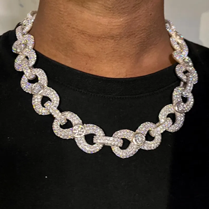 Luxury Moissanite Interlocking Link <b>Necklace</b> Iced Out Hip Hop Chain <b>Statement</b> Jewelry Silver Tone Bold Shine Gift - Product Image 2