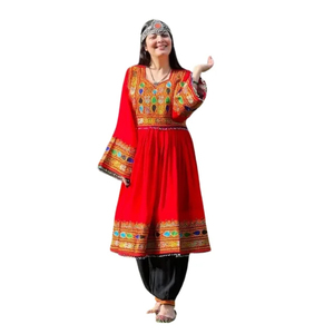 Modern Ethnic Tribal Traditional Embroidered Lace Afghan Kuchi Handmade Appliques Ruffles Women's Wedding Afghan Kuchi Dresses - Product Image 1