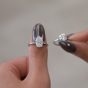 Classic Elongated 2.53ct Cushion Cut Lab Created Diamond Engagement <b>Ring</b> 14K White Gold <b>Plain</b> Band Solitaire <b>Ring</b> For Women - Product Image 3
