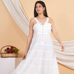 Vestido Maxi de Algodón Liso sin Cuello con Botones, Estilo Bohemio de Verano, Atuendo Formal Elegante para Mujer, Ligero y Cómodo 2 - Product Image 1