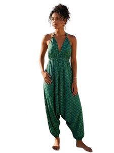 Robe midi en coton imprimé style bohème, col halter, coupe ample, motif géométrique, décontractée d'été, tissée, sans manches, ourlet asymétrique, élastique - Product Image 4