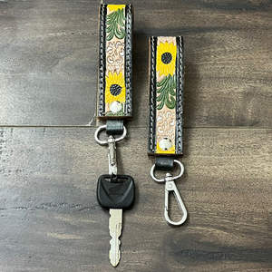 Personalized Hand Tooled Leather Floral design Fashion <b>Keyrings</b> Custom Genuine Cow Leather <b>Cute</b> Wrist Keychain Unisex Accessory - Product Image 4