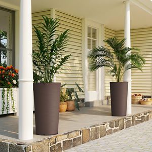 Set di 2 Vasi da Fiori in Plastica da Esterno da 29 Pollici, Resistenti alle Intemperie e ai Raggi UV, Marroni, Grandi Fioriere Impilabili con Supporto - Product Image 2