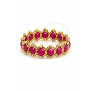 Gold Plated <b>Ruby</b> Quartz <b>Eternity</b> <b>Ring</b> Round Bezel Set Gemstone Band with Granulation Ball Design Vintage Women Jewelry - Product Image 2