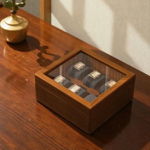Luxury 6-Slot Wooden Watch <b>Box</b> with Glass Lid Premium Walnut Finish Watch Organizer Elegant Watch Display Case Hanging Tabletop - Product Image 1