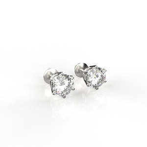 Classic Round Diamond <b>Stud</b> Earrings Claw Setting 925 <b>Silver</b> Unisex Everyday Wear - Product Image 1