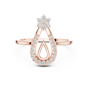 Bague halo en or rose en forme de goutte d'eau avec grappe florale de diamants de laboratoire |   Bague de fiançailles élégante en forme de poire pour femme - Product Image 1