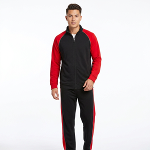 Veste de survêtement pour homme, noire et rouge, à blocs de couleur, fermeture éclair intégrale, col montant, style sportif, séchage rapide, polyester, pour l'automne, avec poches latérales - Product Image 3