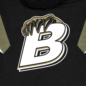 Blouson universitaire en nylon pour homme, style rétro années 80-90, avec broderie patchwork personnalisée, manches classiques, capuche en tissu peigné et fermeture frontale. - Product Image 4