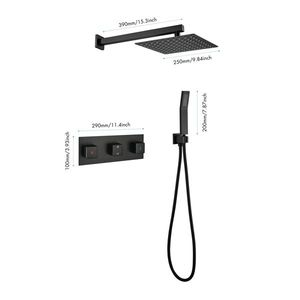 Set Doccia di Lusso in Ottone Nero Opaco da 10 Pollici con Soffione a Pioggia e Doccetta, Miscelatore per Bagno di Alta Gamma - Product Image 2