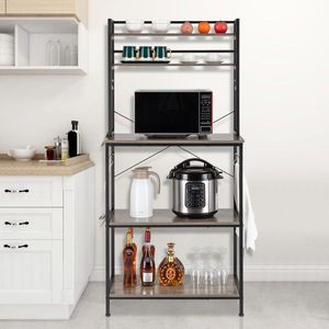 Carrello da Cucina a 5 Ripiani con 10 Ganci a S, Scaffale Portaoggetti e Supporto per Forno a Microonde - Product Image 4
