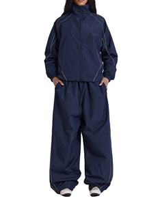 Ensemble unisexe 2 pièces pour l'extérieur : Blouson coupe-vent et pantalon de jogging en toile respirante, avec veste matelassée d'hiver au crochet - Product Image 1