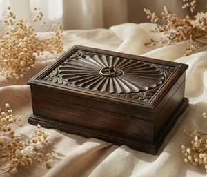 Caja de Madera Tallada a Mano al por Mayor con Tapa con Diseño de Rayos de Sol, Acabado Antiguo, Caja de Recuerdos para Empaque de Lujo - Product Image 1