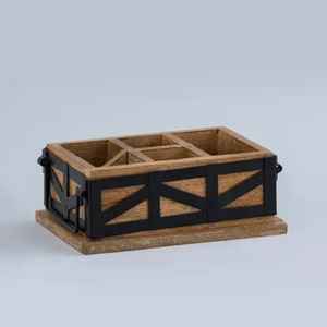Porte-couverts en bois avec poignée, organisateur de couverts multi-compartiments, panier de rangement pour ustensiles de cuisine, panier de rangement pour table - Product Image 3