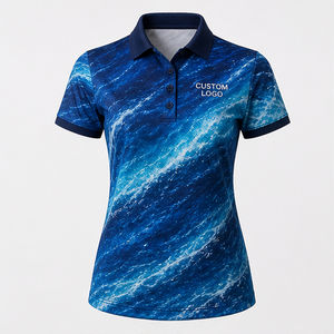 Polo personnalisé pour femme en tissu Cobalt Ocean Wave, séchage rapide, respirant, manches courtes, performance, golf, tennis, uniforme d'équipe WPS-0751 - Product Image 1