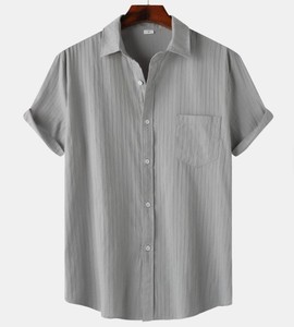 Camisa Casual de Manga Corta para Hombre, Color Sólido, Cuello Clásico, 100% Algodón, Tela Popelina Transpirable, Ropa de Verano - Product Image 2