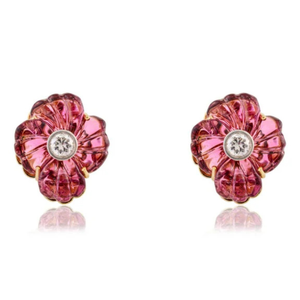 <b>Fine</b> Stud <b>Earrings</b> 18K Carved 9.25 Carat Tourmaline Vintage Flower <b>Earrings</b> - Product Image 2