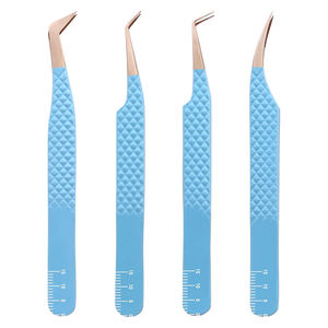 Kit Profesional de Extensión de Pestañas de 4 Piezas, Juego de Pinzas Antiestáticas de Acero Inoxidable, Puntas de Fibra Lisas/Serradas Personalizadas - Product Image 2