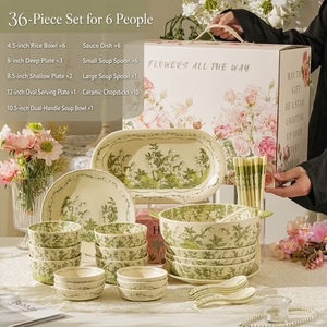 Nouvelle collection 2026 : Service de table en céramique motif muguet nordique, motif botanique vert, comprenant bols, assiettes et cuillères – OEM - Product Image 6