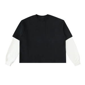 Sweat-shirt unisexe surdimensionné à col rond, effet délavé, style streetwear vintage, manches doubles, OEM ODM, fournisseur en gros - Product Image 1