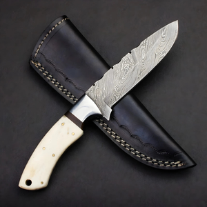 A&M Enterprises Handmade Damascus Steel Hunting <b>Knife</b> and <b>Bone</b> <b>Handle</b> Design Leather Sheath Survival Utility Skinner <b>Knives</b> - Product Image 6