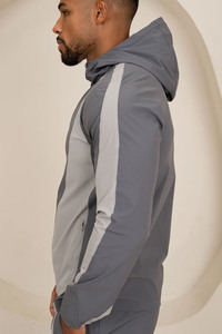 Veste de survêtement à capuche pour homme, unie, manches longues, fermeture à cordon, séchage rapide, légère, respirante, coupe classique, gris - Product Image 2