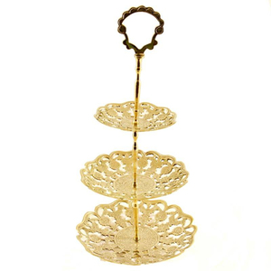 3 Tier Gold Metallic <b>Cake</b> <b>Stand</b> With Scalloped Edges Round Dessert Display Tower For Parties & Home Decoration In Great Price - Product Image 3
