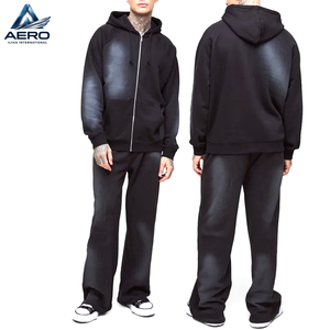 Custom Heavyweight Spray <b>Paint</b> Acid Wash Tracksuit <b>Set</b> Men Streetwear Full Zip Hoodie Wide Leg Sweatpants Two Piece <b>Set</b> - Product Image 3