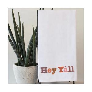 2024 personnalisable Hey Yall brodé 100% coton biologique certifié GOTS torchons blanc pur absorbant maison Golf imprimé - Product Image 1
