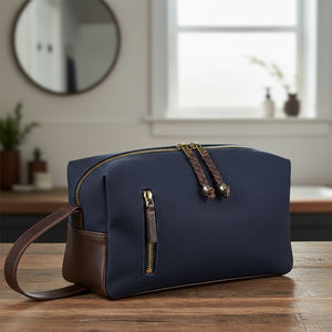 Custom Logo Grid Leather Zipper <b>Pouch</b> Shaving Dopp Kit <b>Mens</b> Travel Toiletry Bag PU Business Cosmetic Bag <b>for</b> Man - Product Image 5