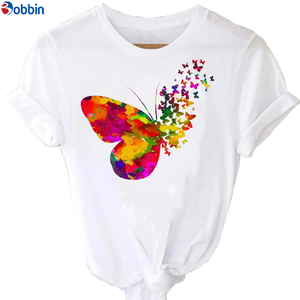 เสื้อยืดผู้หญิงสไตล์เซ็กซี่หวาน พิมพ์ลายดอกกุหลาบและผีเสื้อ ทรงหลวม ระบายอากาศได้ดี เสื้อยืดพิมพ์ลายกราฟิกแขนสั้น มีหลายขนาด - Product Image 2