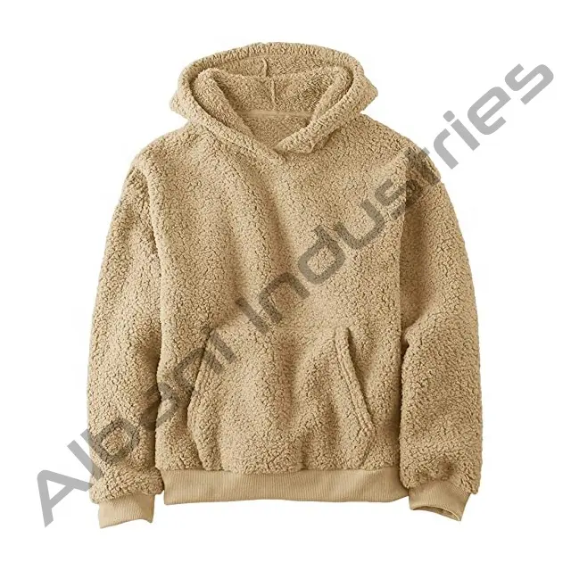 OEM Pullover Kasmir 2021 Sesuai Pesanan, Hoodie Bulu Domba Berber Sherpa untuk Pria, Hoodie Bulu Polar