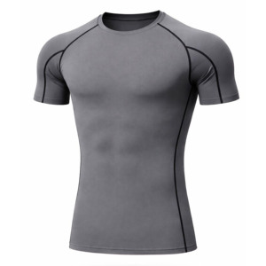 T-shirt de sport pour homme, blanc, manches courtes, séchage rapide, coupe ajustée, col rond, tricoté en polyester, couleur unie, design simple, pour fitness et gym - Product Image 4